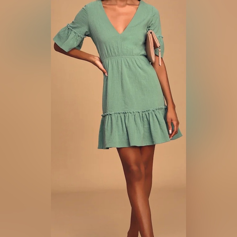 Lulus Sunshine Daydream Sage Green Cutout Mini Dress with Bell Sleeves
